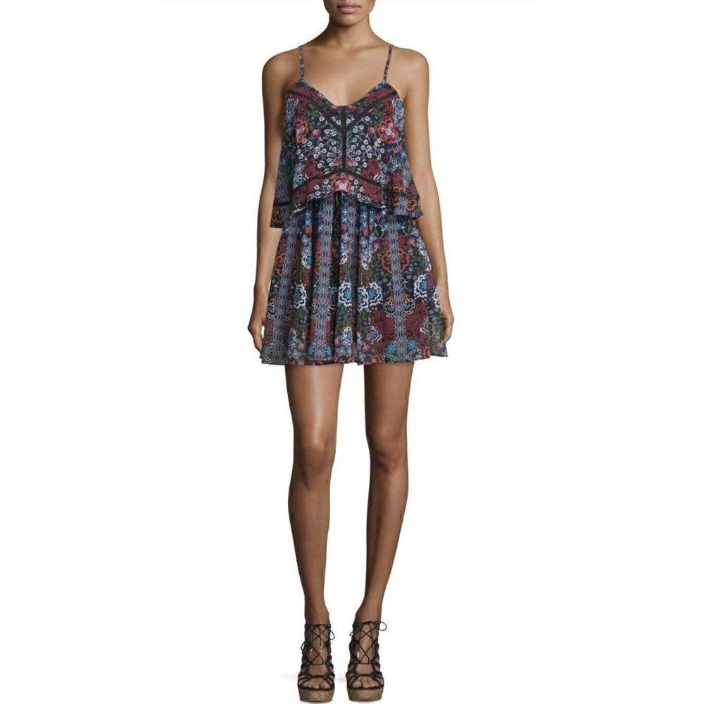 NWT NICHOLAS Sz 2 SLEEVELESS POPOVER MINI DRESS BORDER FLORAL $495